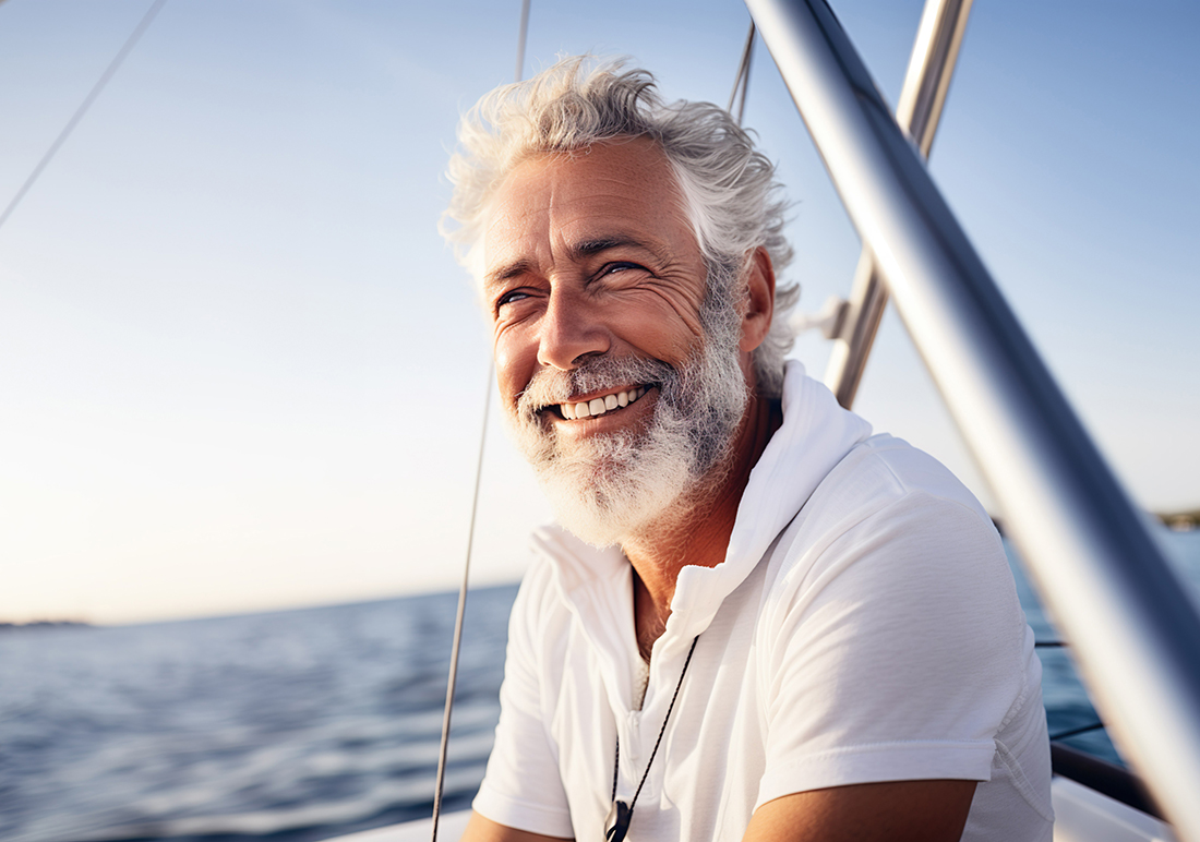 AI generated image of mature senior male on the yacht