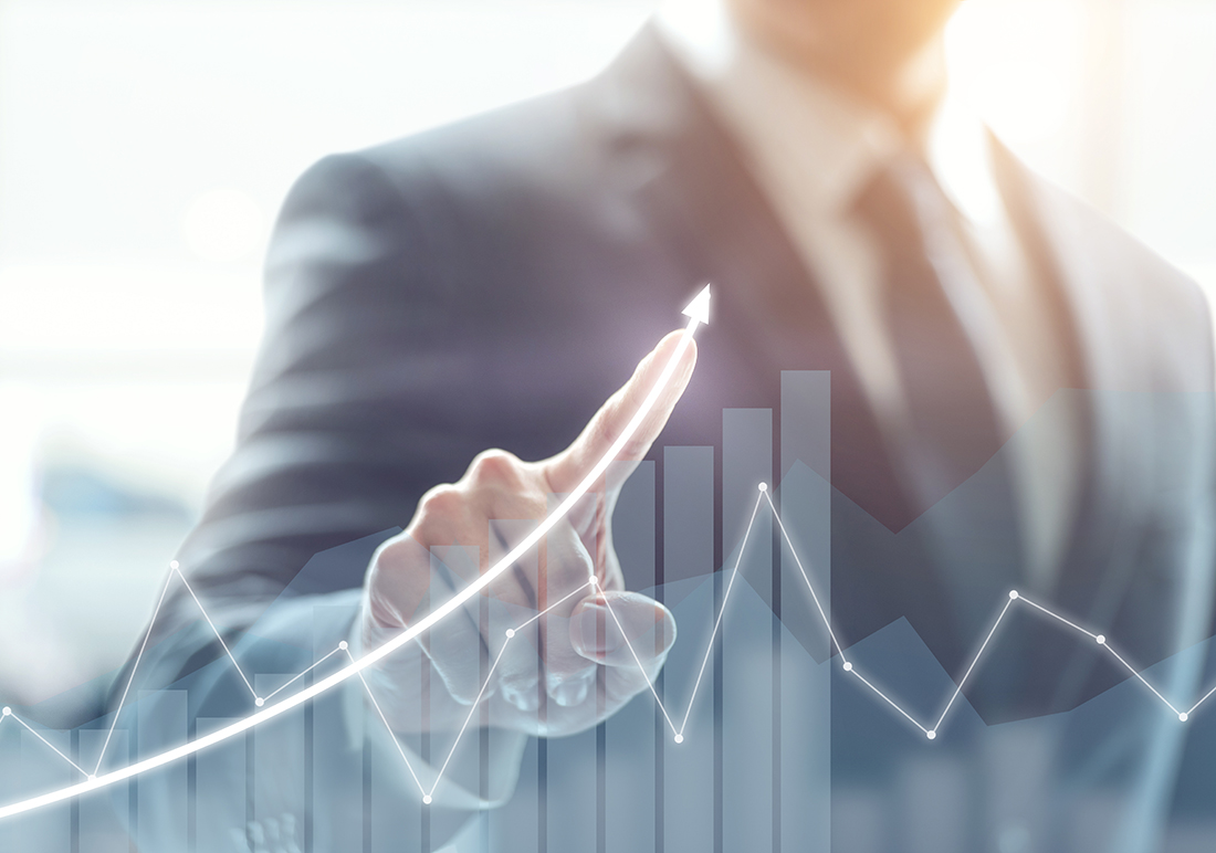 Development and growth concept. Businessman plan growth and incr