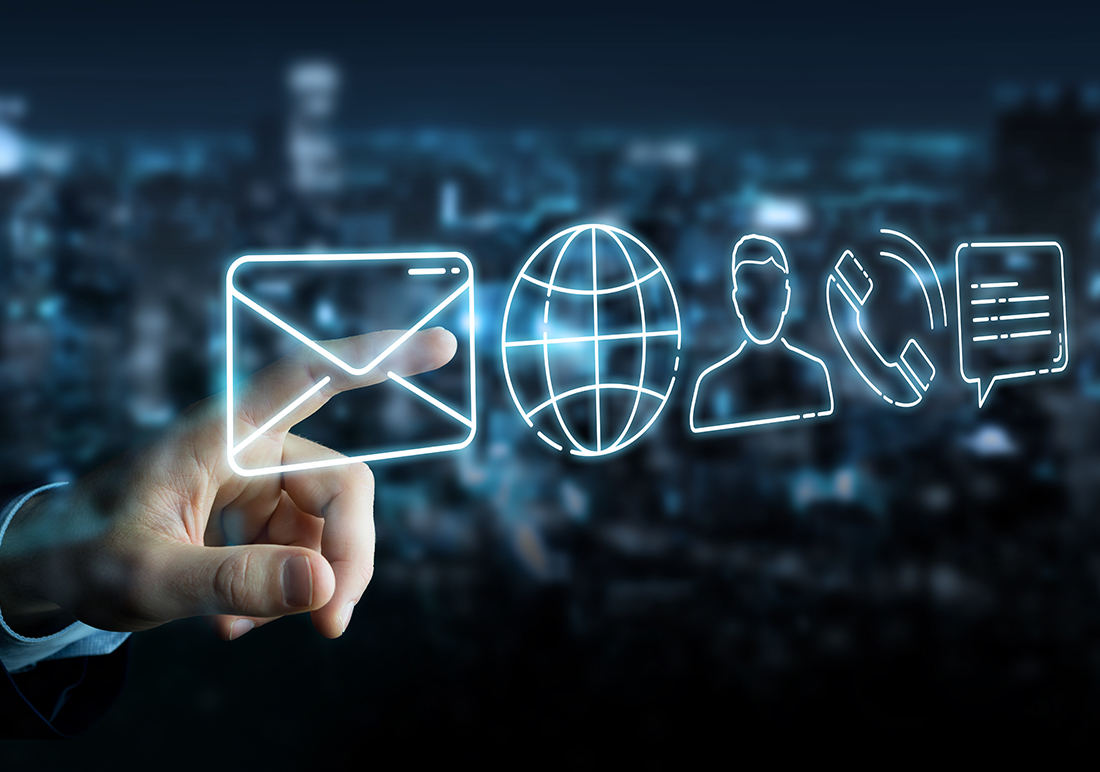 Businessman using thin line contact icon